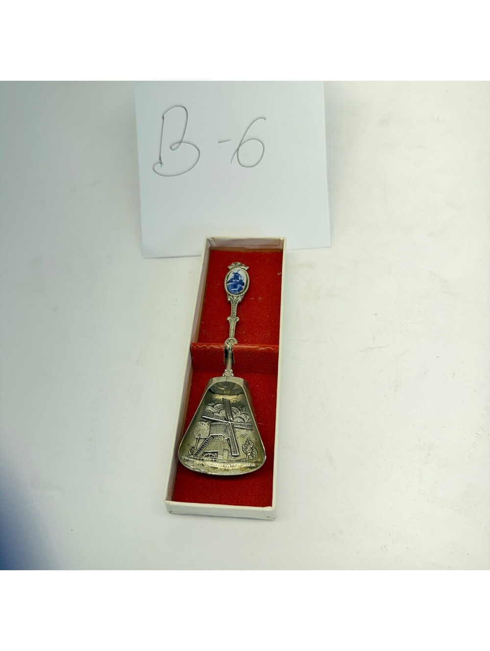 Vintage Dutch Windmill Souvenir Spoon with Ceramic Inlay‎ in Box